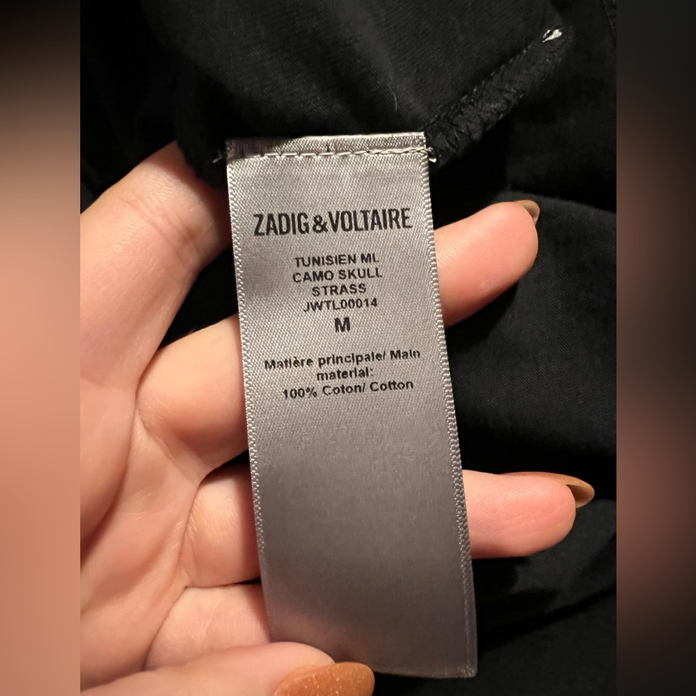 NWT Zadig Voltaire Black Skull Tunisien Beaded Henley M - Picture 3 of 4